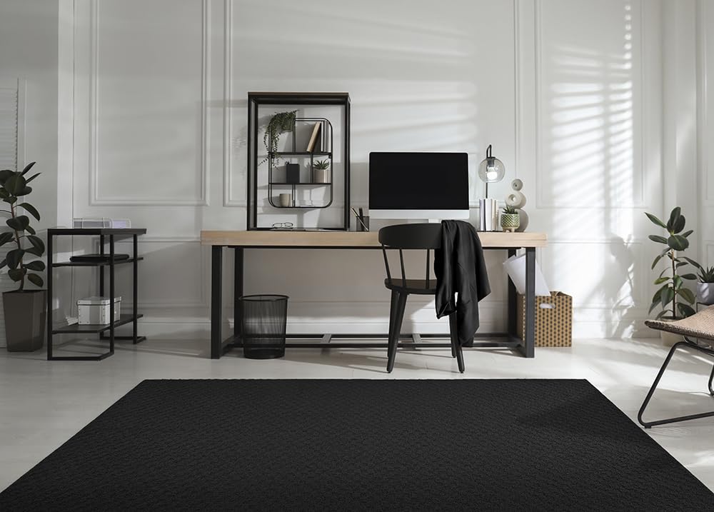 Garland Rug Town Square Black 8' x 10' Non Slip Area Rug for Living Rooms & Hallways, Stylish & Durable for High-Traffic Areas