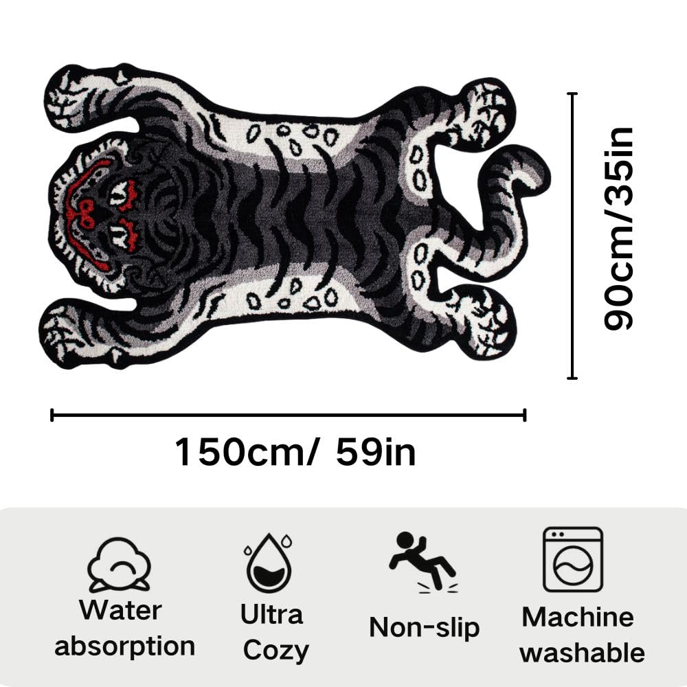 5x3ft Tibetan Tiger Tufted Rug for Living Room, Soft Fun Rugs for Bedroom Aesthetic,Washable Carpet with Nonslip TPR Backing,Home Decor (Gray)