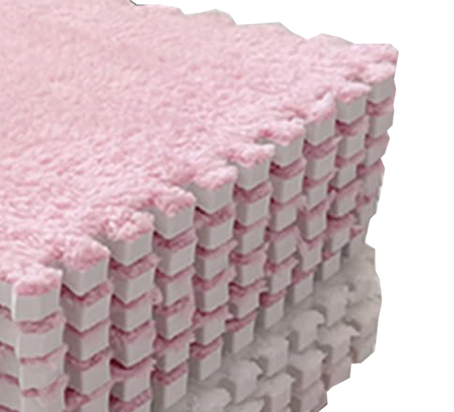 10pcs Plush Foam Floor Mat, Cuttable Play Mat Color Blocking Plush Puzzle Interlocking Square Carpet Tile Flooring Climbing Area Rugs for Home Playroom (Pink White)