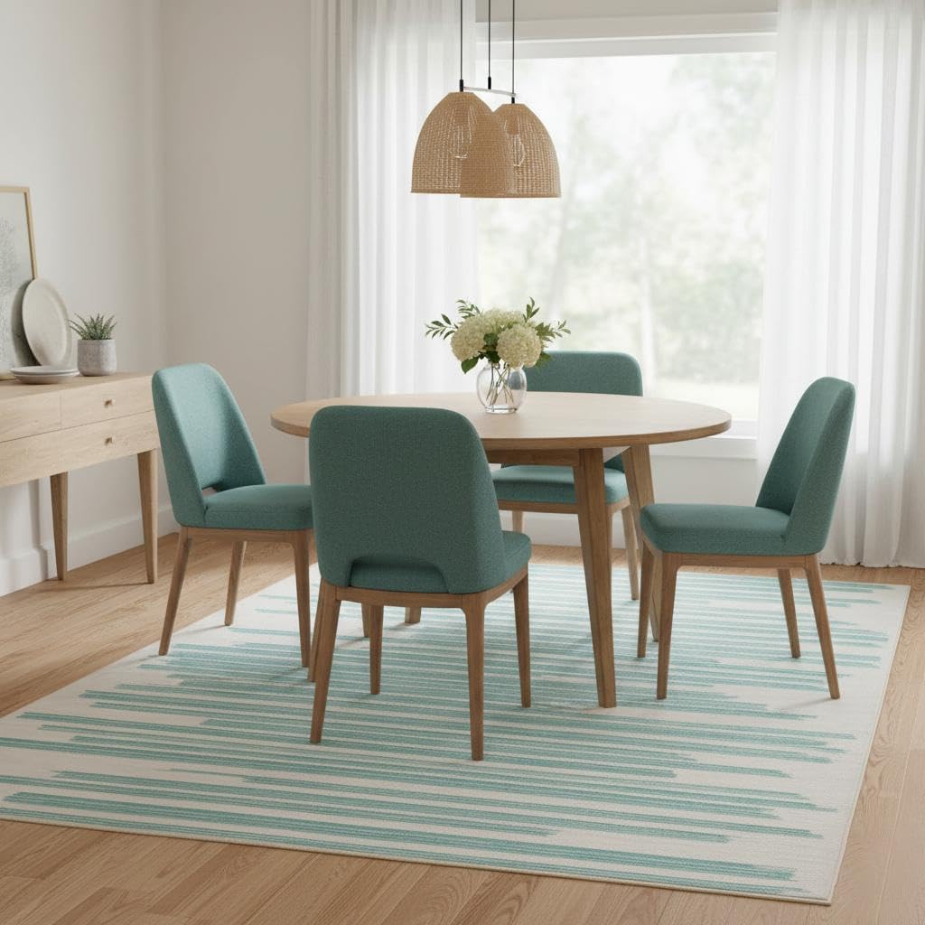 GarveeHome 5x7 Green Rug Washable Striped Carpet for Living Room Bedroom Modern Non Slip Low Pile Small Aea Rugs with Green Lines Geometric Stain Resistant Simple Office Rugs, Turquoise