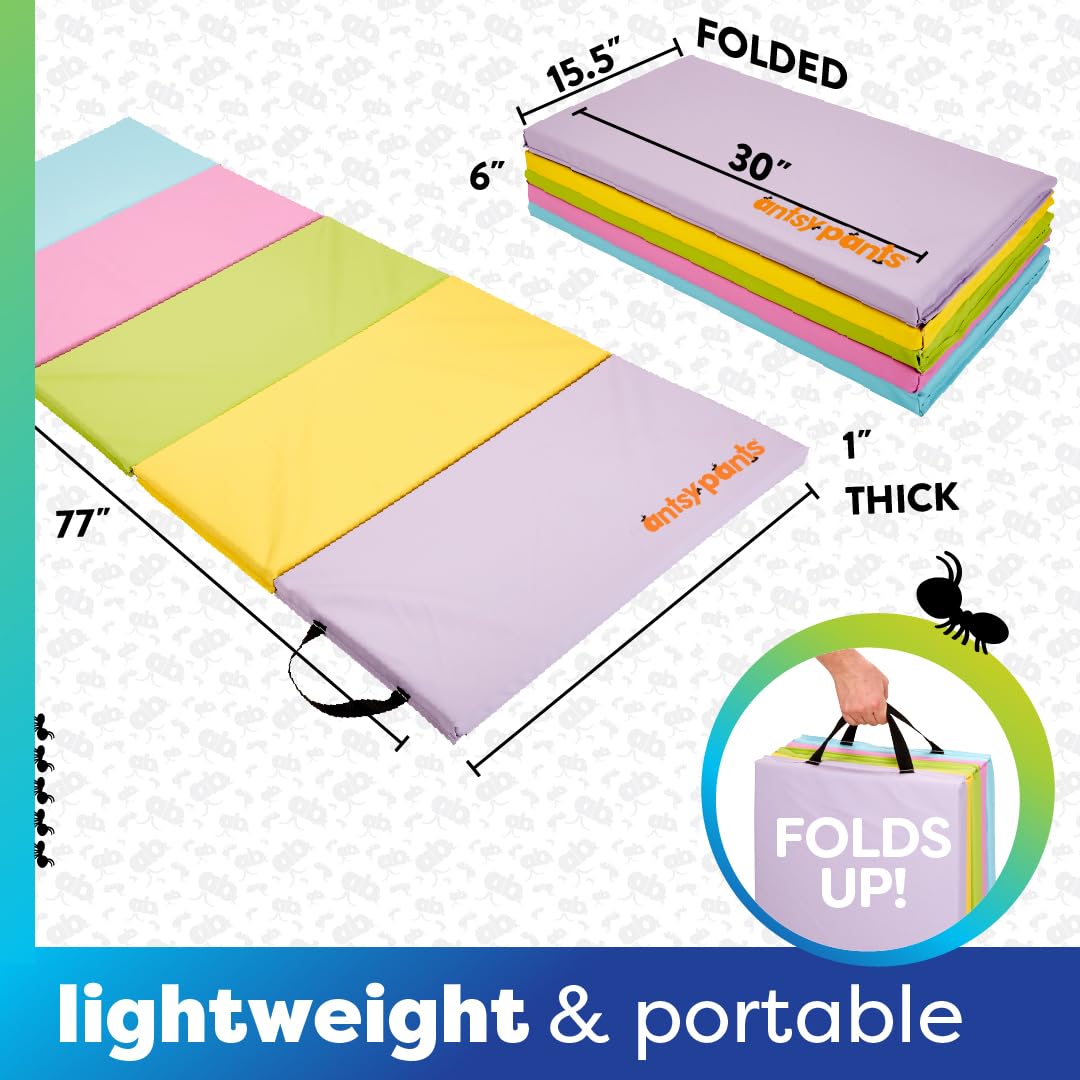 Antsy Pants Tumbling Mat for Kids – 5-Fold Gymnastics Mat, Easy to Clean, Sturdy, Foldable Tumbling Mats, Padded, Lightweight, Portable, Gymnastics Equipment for Active Play