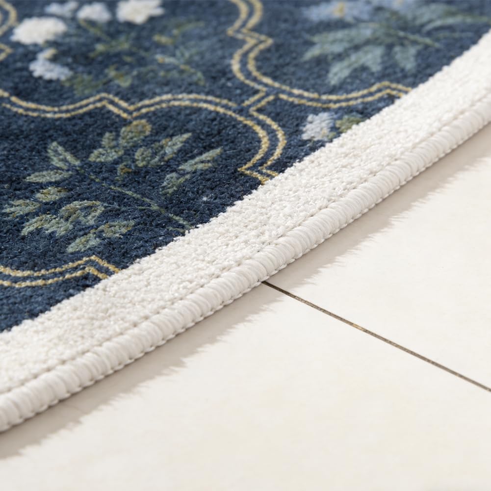 gdmgdr Spring Floral Bathroom Rug 32" x 20" Wild Flowers Bathroom Mat Boho Floral Bath Rug (Oval, Blue)