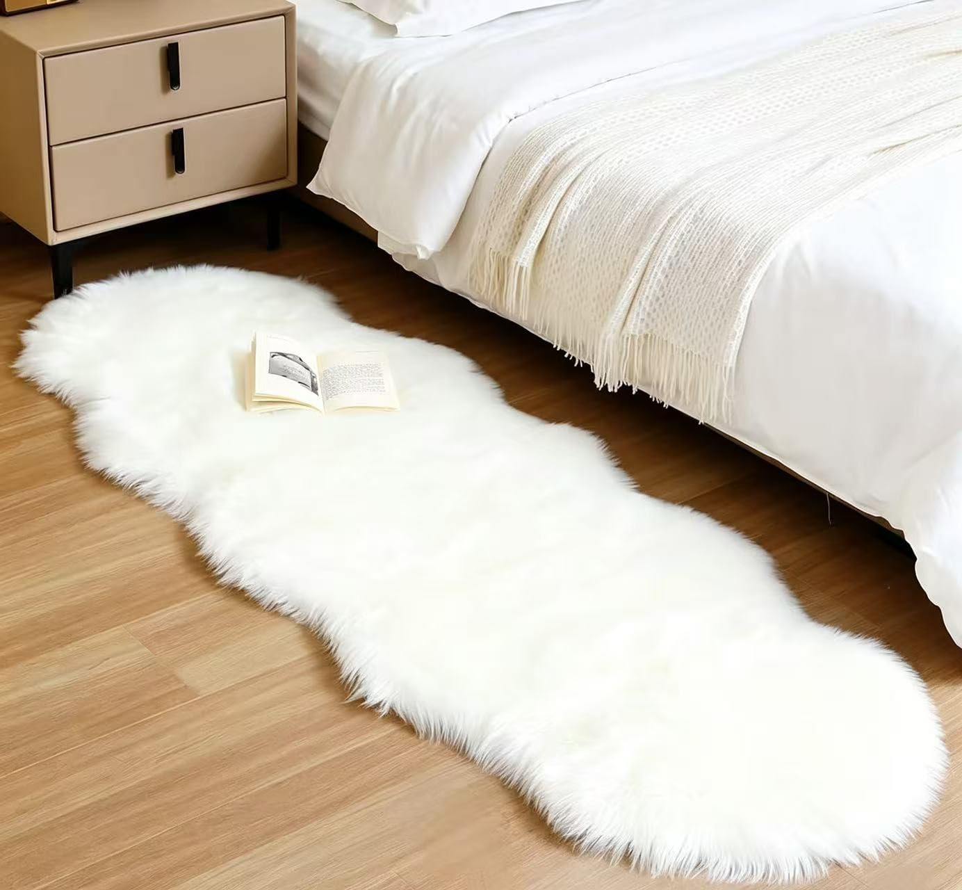 CKLZSAY Faux Fur Rug Runner 2x6 ft White - Machine Washable Super Soft Plush Shaggy Fluffy Area Carpet,Sheepskin Rug Fuzzy Floor Mat for Bedroom, Sofa,Living Room, Bedside, Nursery & Kids Room