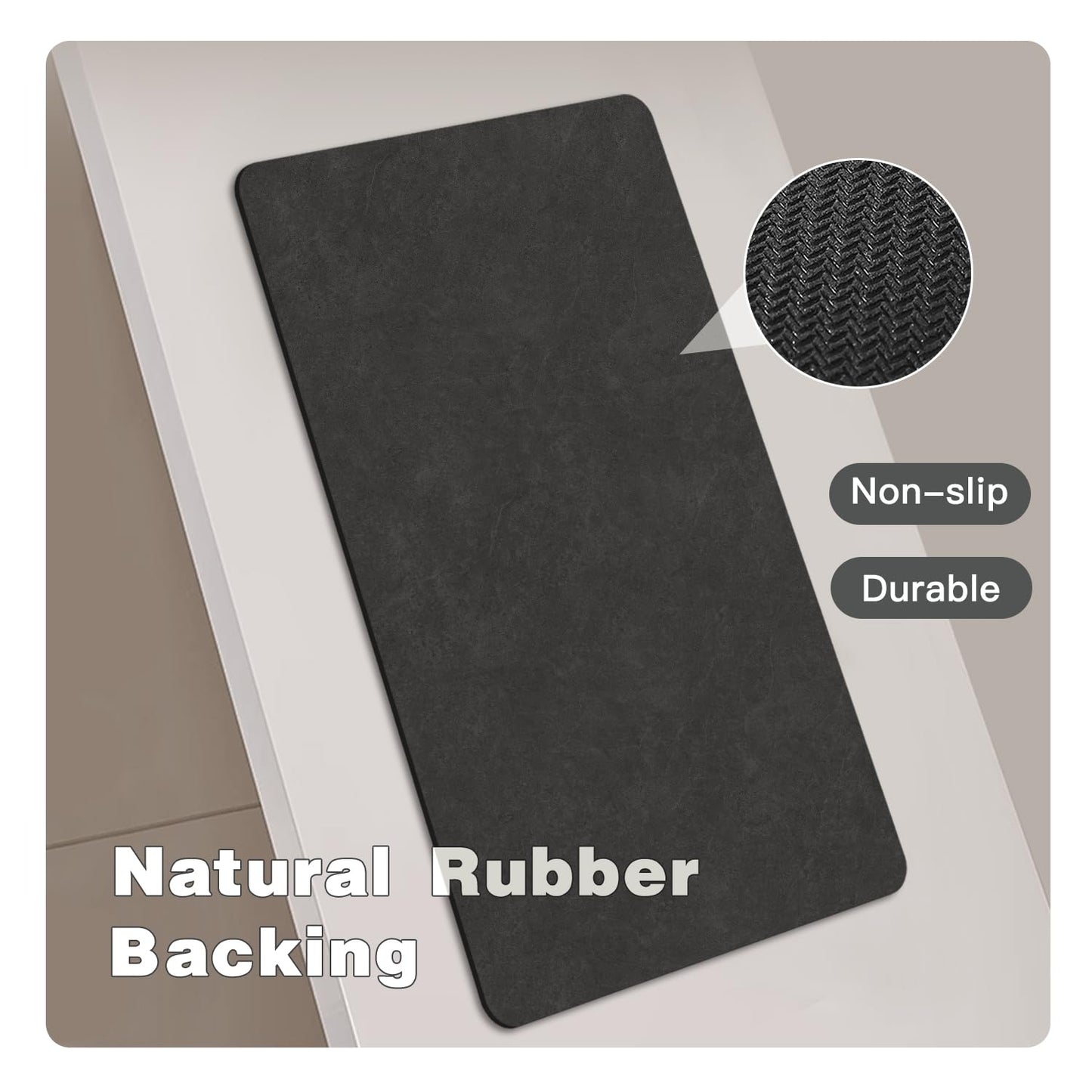 TYUU Toilet Rug, Thin Toilet Rugs U Shaped Washable Non Slip Absorbent Quick Dry Low Pile Toilet Mat, 20"x24" U Shape Black