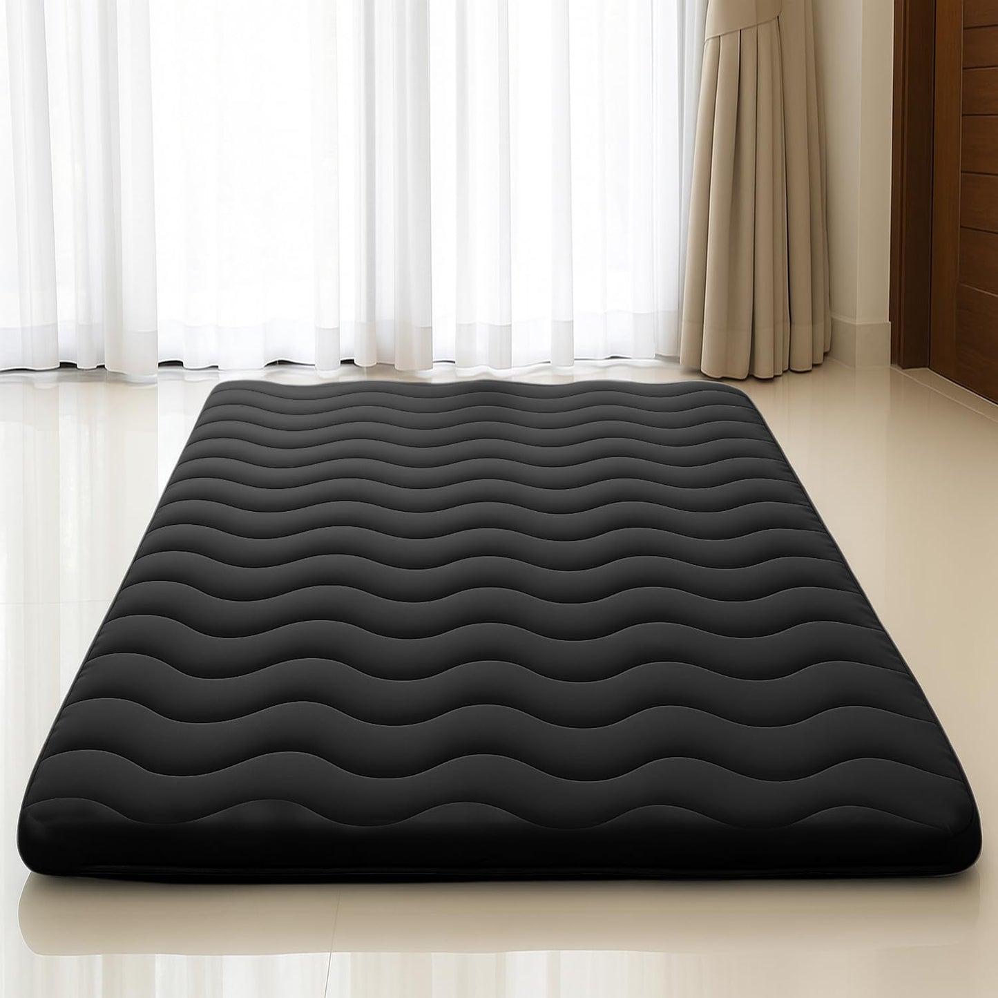 Japanese Floor Mattress, 100% High Density Comfortable Foam, 4" Thicken Foldable Mattress Tatami Mat Sleeping Pad, Ideal for Comfort and Support, Kids Floor Lounger Pillow Bed Sofa, Black, Queen