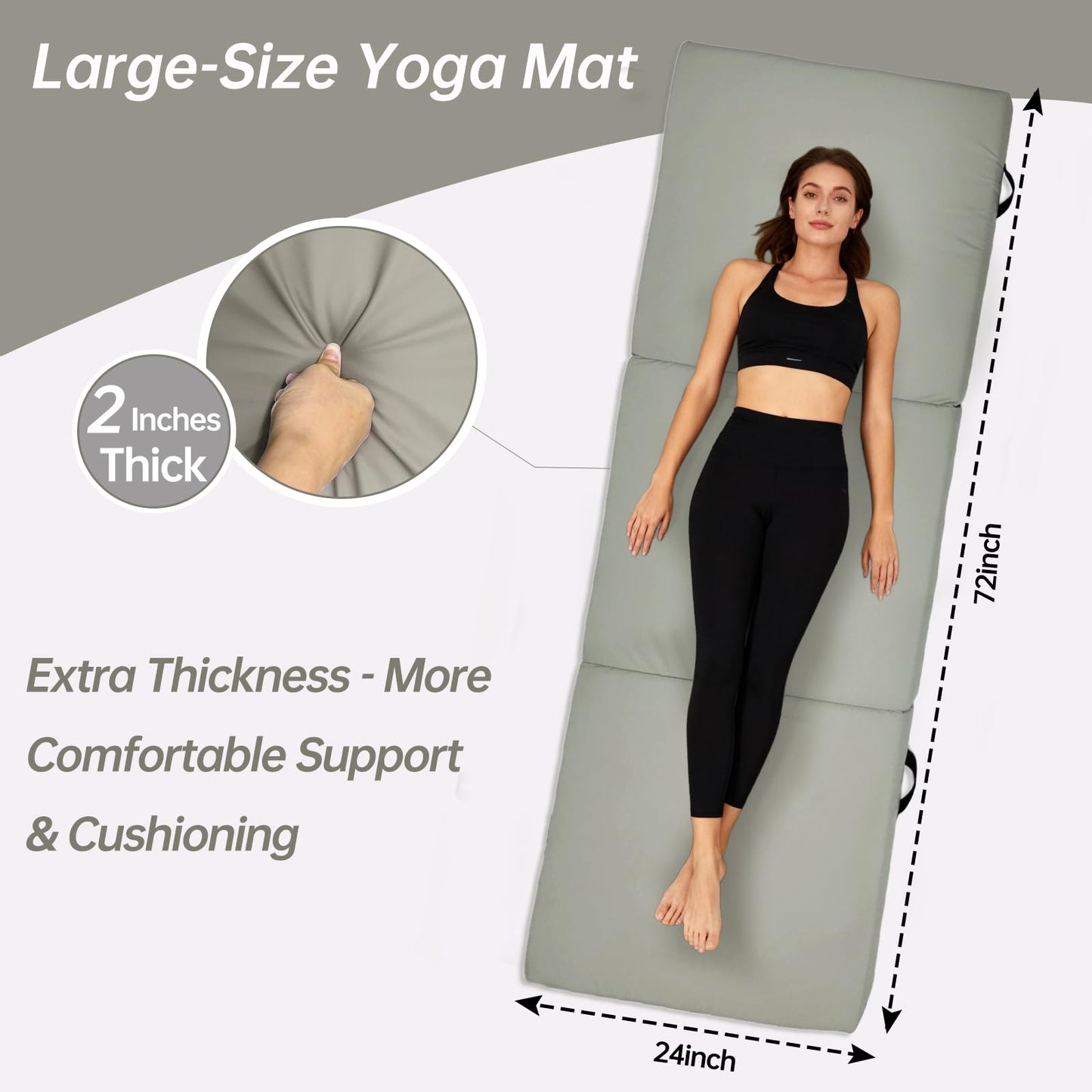 SEHAUSEU Foldable Yoga Mat, 2 Inches Extra Thick Non-Slip Design Fitness Mats,Better cushioning and shock-absorbing Multi-Purpose Exercise Pilates Mat for Home Studio-72 x 24 x 2" Grey