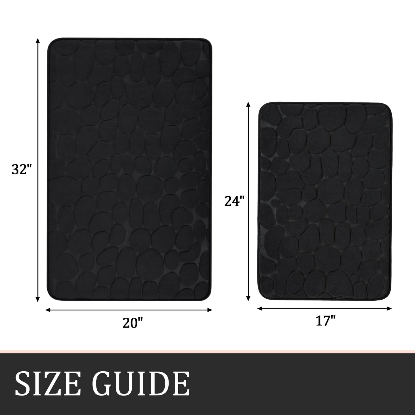 YIHOUSE Bathroom Rugs Mat Set 2 Piece Black, Memory Foam Bath Mats Sets, Non Slip Water Absorbent Washable Bath Rugs for Sink, Toilet and Floor