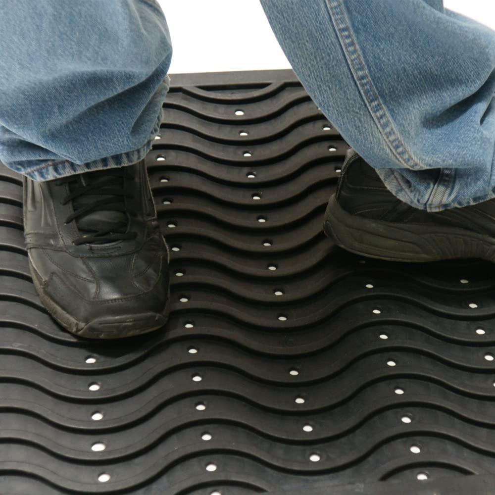 Rubber-Cal 03-237-WA "Dura-Scraper Wave" Commercial Entrance Rubber Mat, 3/8" Thick x 24" x 36", Black