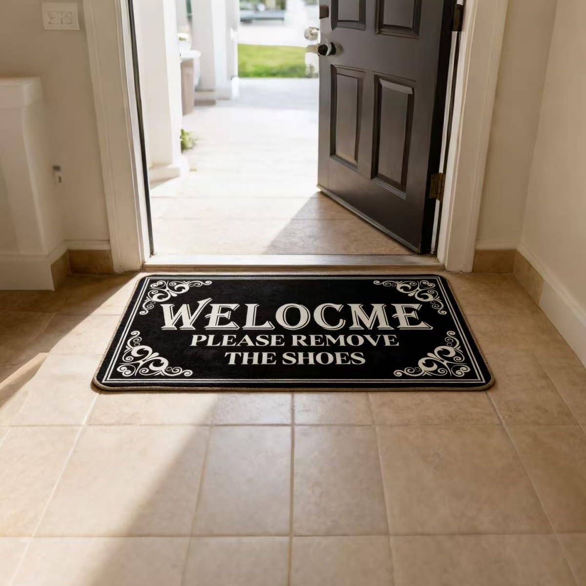 Take Off Shoes Door Mat 17 x 30 Inch Welcome Doormat Entrance Door Mat Funny Gray Shoes Take Them Off Mats for Entrance Indoor and Outdoor Black Non-Slip Entryway Mats (Black 2)