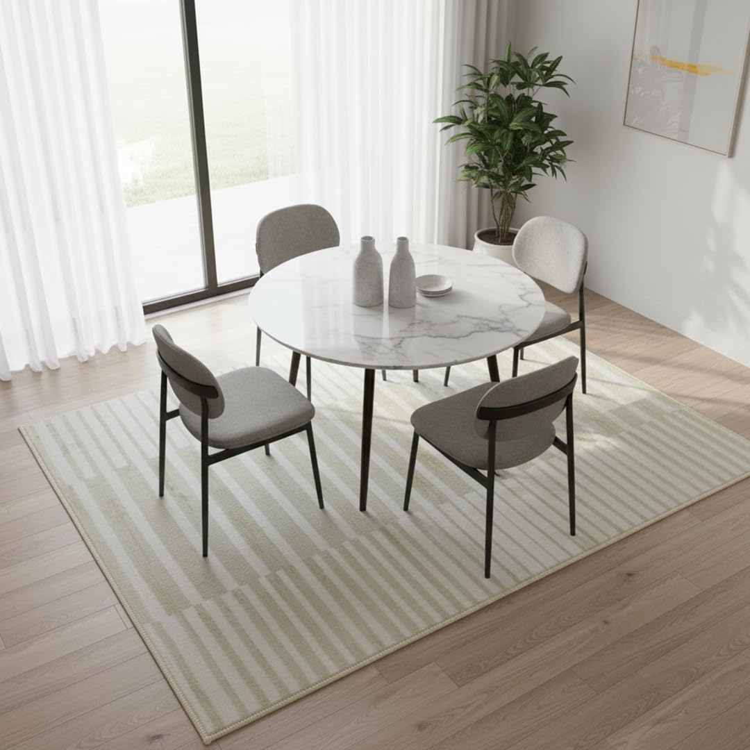 Muddy Mat® Creamline 6ft x 9ft Washable Muddy Carpet® for Living Room, Bedroom & Dining Room – Modern Soft Low Pile Non Slip Carpet – Pet Friendly Waterproof Foldable Area Rugs for Home