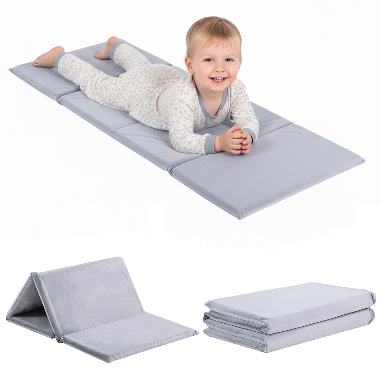 Tiita Kids Nap Mat, Foldable Play Mat, Sleeping Pad, Folding Kinder Mat Portable Bed for Daycare and Kindergarten, 1 Piece, Grey