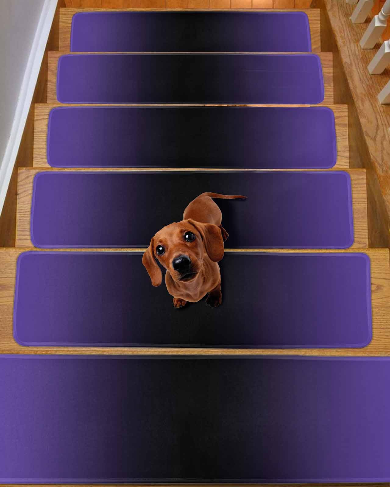Purple Black Stair Treads for Wooden Steps Indoor, Non-Slip Stair Treads Carpet Peel & Stick Self-Adhesive Staircase Step Treads Runner Mat 15 Pack 8x30 Minimalist Abstract Contemporary Geometric