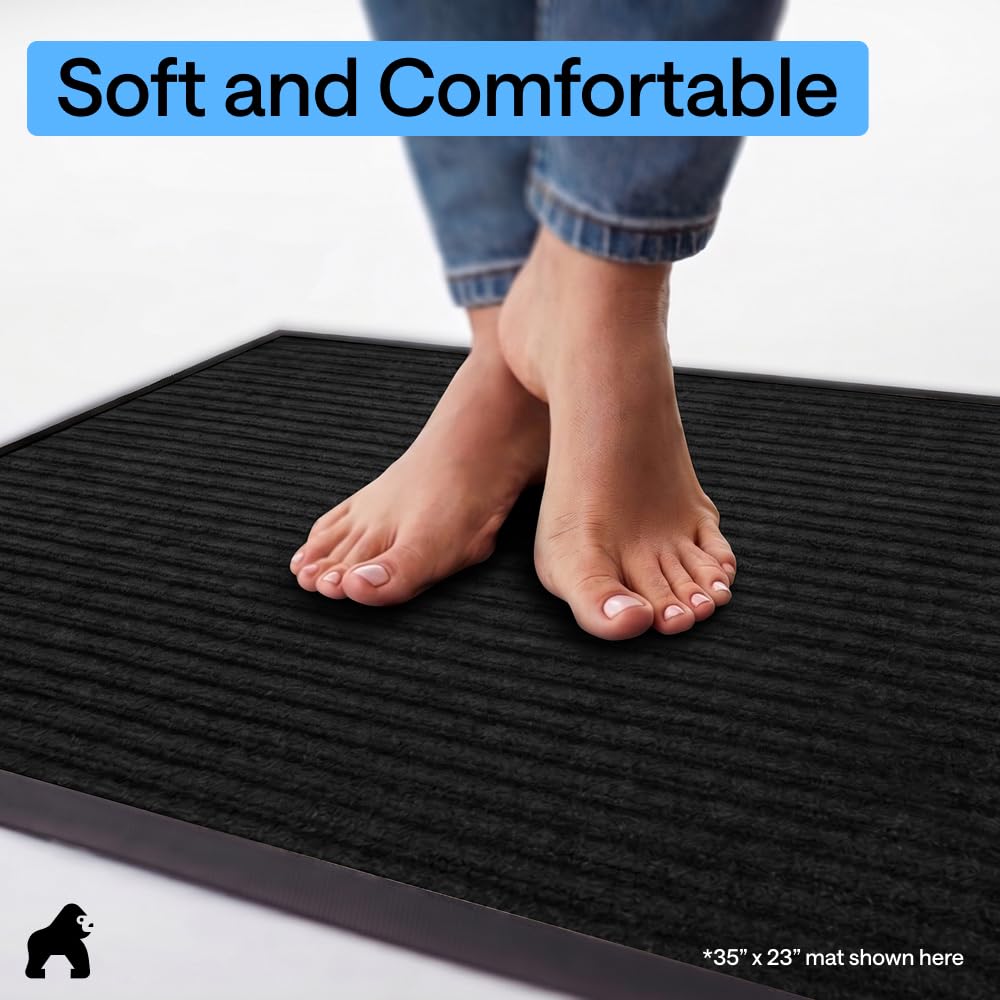 GORILLA GRIP Waterproof Traffic Guard Door Mat, 35x23, Heavy Duty Entryway Mats, Strong Backing Commercial Utility Rugs for Office Hallway, Garage Floor and Home, Low Profile Carpet Runner, Black