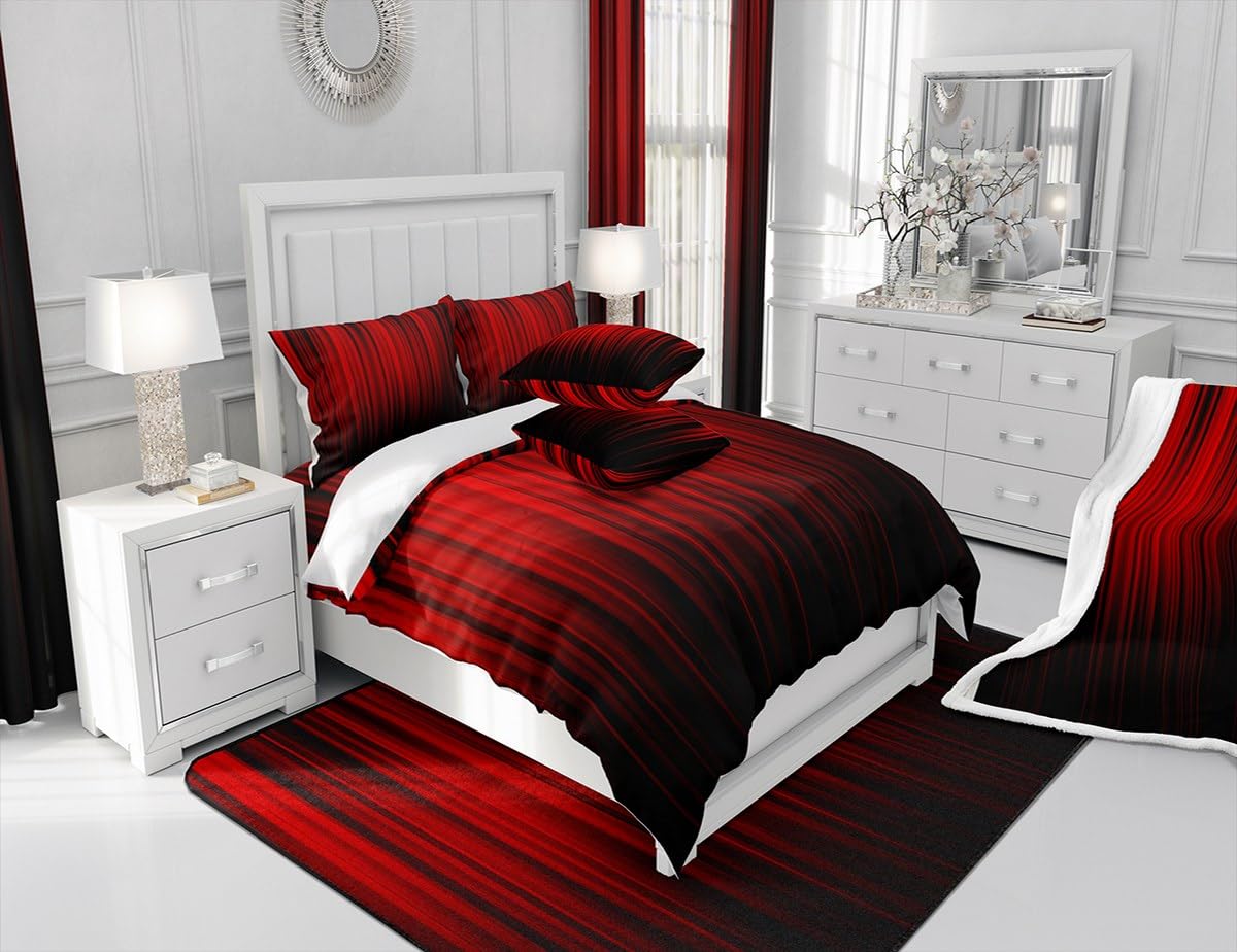 Feelyou Abstract Ombre Area Rug 3x5 Kids Red and Black Striped Decorative Rug for Boys Girls Teens Modern Fashion Living Room Rugs Geometric Stripes Indoor Floor Mat Room Decor Accent Rug