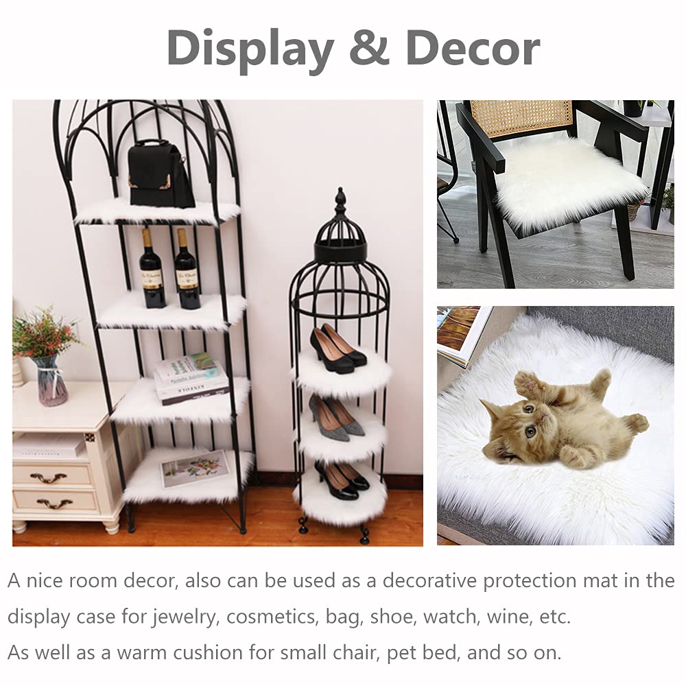 Qiodo 2Pack 12’’ Small Faux Fur Cushion Fluffy Plush Area Rug Photo Props