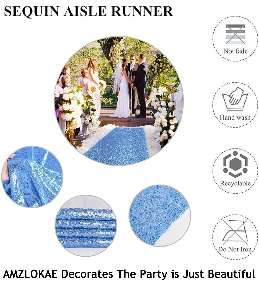 AMZLOKAE Aisle Runners for Weddings Sequin Aisle Runner Rustic Outdoor Rug Aisle Runner for Ceremony Sparkle Carpet Runner Bride Shower,Party Decor (2FTx15FT, Light Blue)