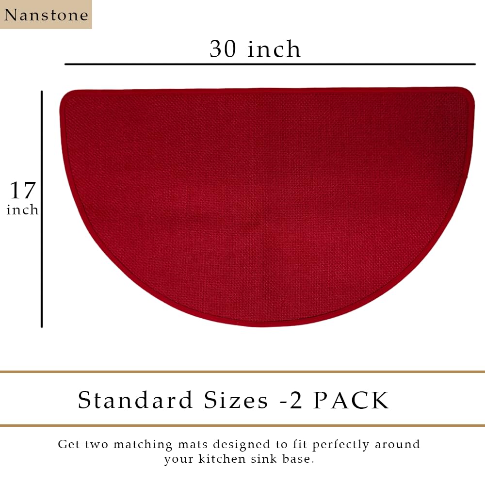 Nanstone Half Circle Red Kitchen Rugs,2 Pack 17”x30”, Non-Slip Water Oil Absorbent Kitchen Mats, Machine Washable Floor Protector,Braided Quick Dry Kitchen Standing Mat for in Christmas Holiday