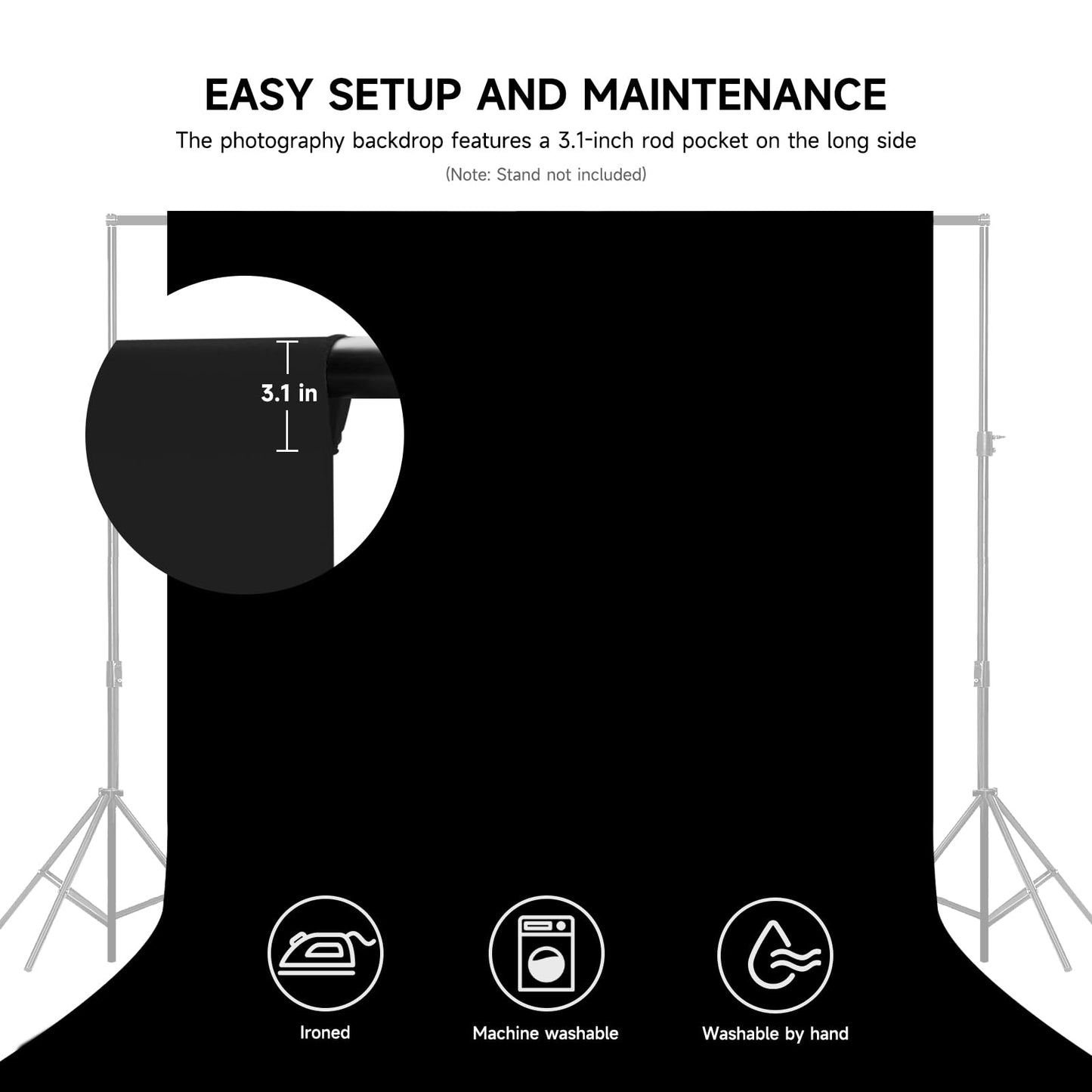 YSKE-Professional Black Photography Backdrop10X7ft - Machine Washable Seamless Background for Studio & Video
