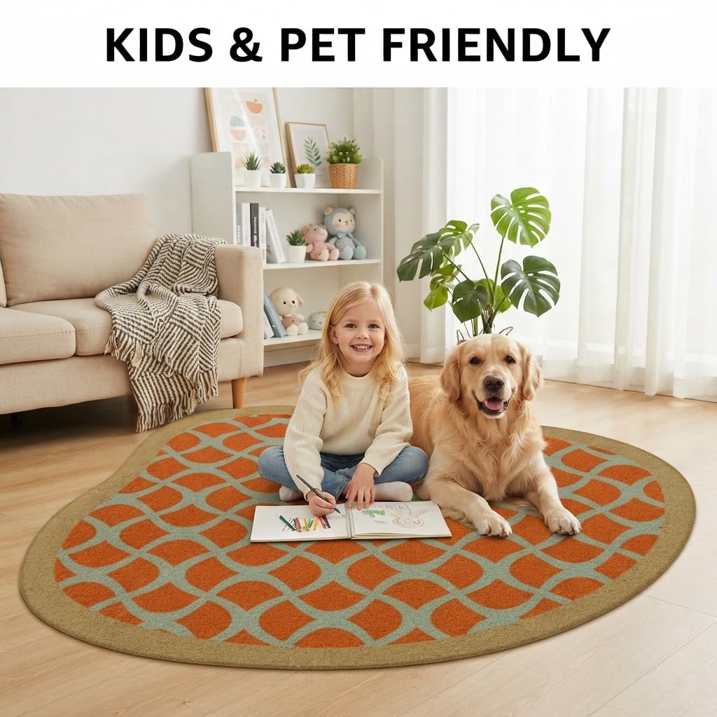 Navy Blue Beige Green Irregular Shaped Rug Modern Abstract Unique Geometric Pattern Art Deco Area Rug for Living Room Bedroom Kitchen Non Slip Stain Resistant Under Dining Table Floor Rug 3ft