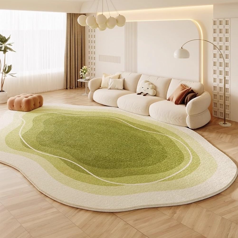 Ultra Soft Comfort Ombre Texture Irregular Shaped Living Room Large Area Rug 5x8 Green Beige Modern Unique Style Deco Rug for Dining Kitchen Bedroom Home Office Machine Washable Fluffy Carpets