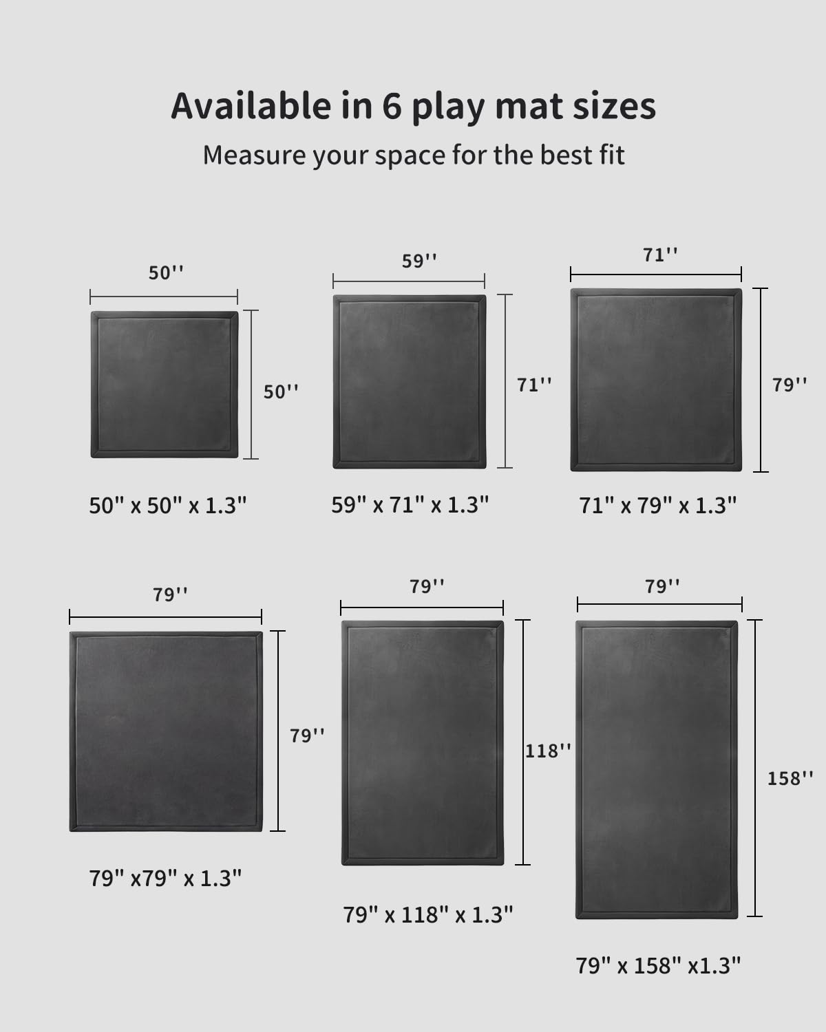 Goyuu Soft Baby Play Mat for Floor, 50x50 Playpen Mat Elasti-Foam Padded 1.3" Thick Crawling Nursery Mat, Non-Slip Backing for Toddlers Infant, Water-Repellent Coral Velvet Tummy Time Mat