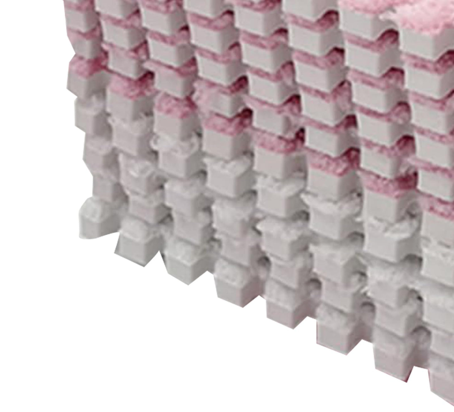 10pcs Plush Foam Floor Mat, Cuttable Play Mat Color Blocking Plush Puzzle Interlocking Square Carpet Tile Flooring Climbing Area Rugs for Home Playroom (Pink White)