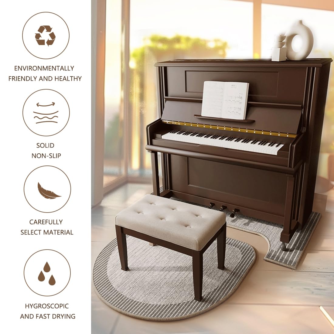 Piano Carpet Noise Reduction Rug, Soundproof Mat, Heat Insulation, Moisture-Proof Non-Slip Floor Mat for Upright Pianos (Color : C)