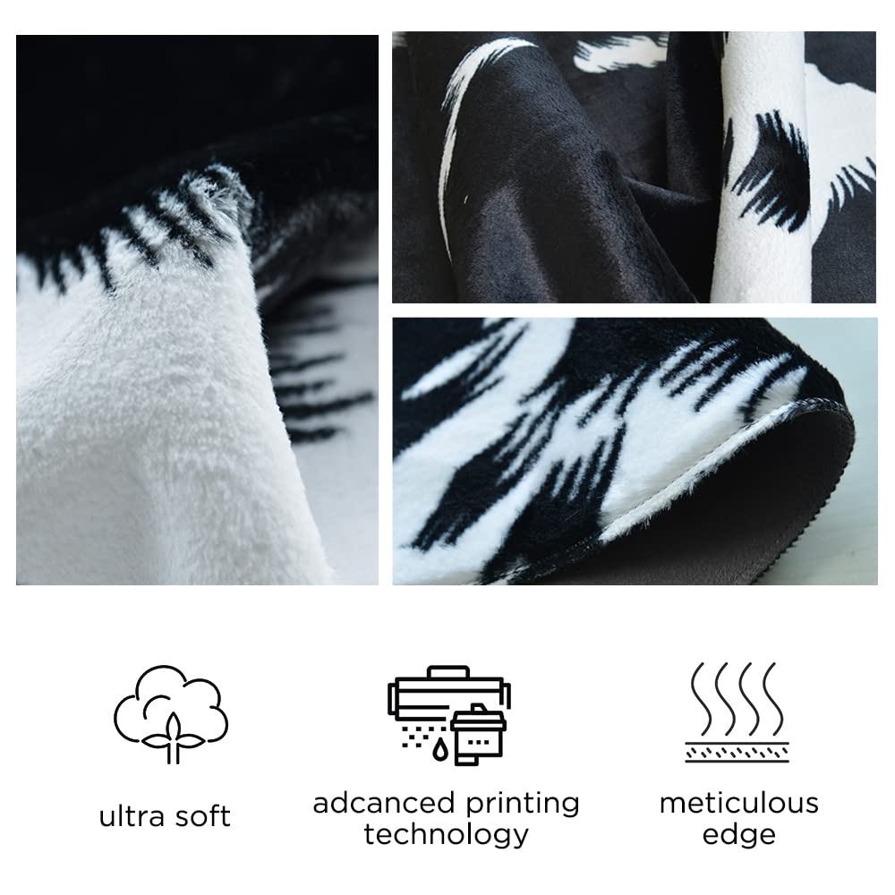 Rugoo Black Faux Cowhide 8.3 ft x 6.2 ft Cow Print Faux Animal Skin Faux Fur Rug for Living Room, Bedroom, Nursery