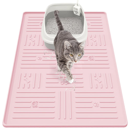 Gentledog Large Silicone Cat Litter Mat, 34.3" X 24.8" Litter Trapping Mat, Soft and Waterproof Cat Litter Box Mats for Floor-Pink