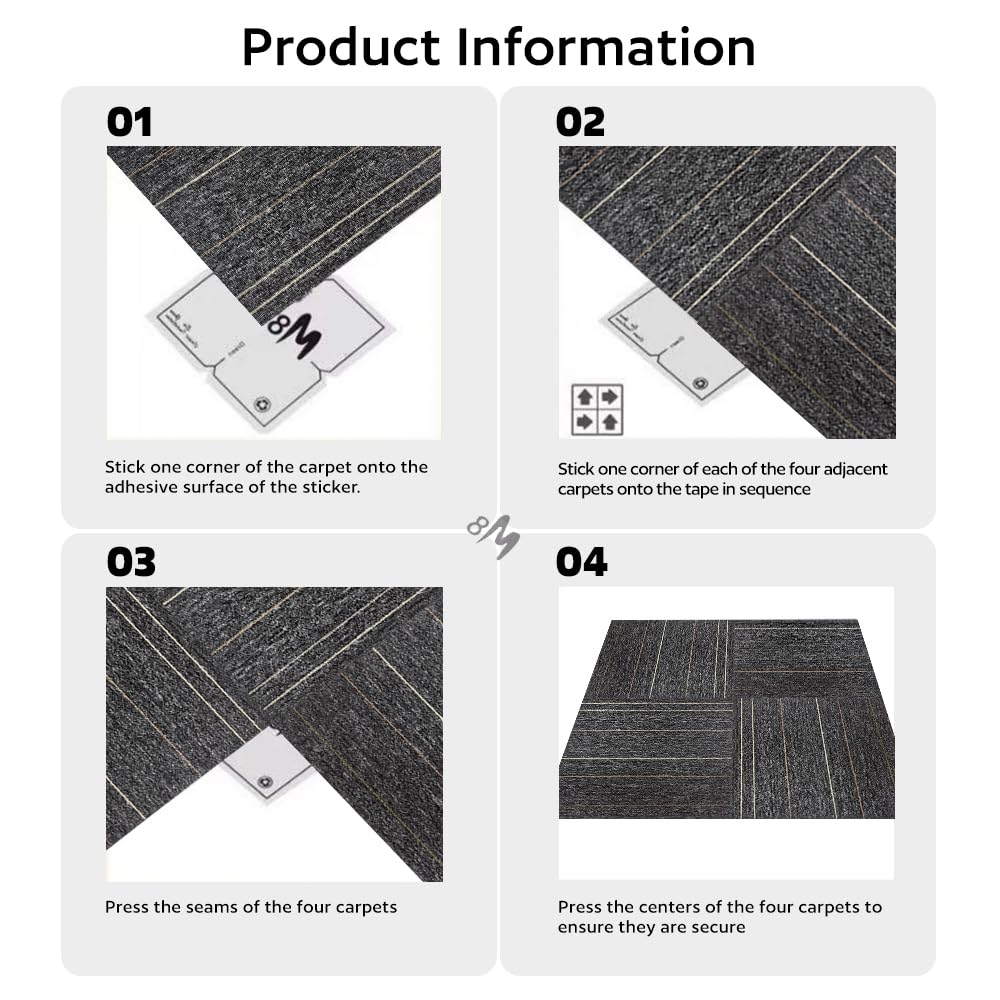 32 Pieces of Carpet 20x20 inch Square Carpet Tiles, Reusable, Non Slip, Seamless Tiles, Suitable for Indoor and Outdoor use in bedrooms, Living Rooms, Offices, etc., Easy to DIY（Dark Gray stripe-06）