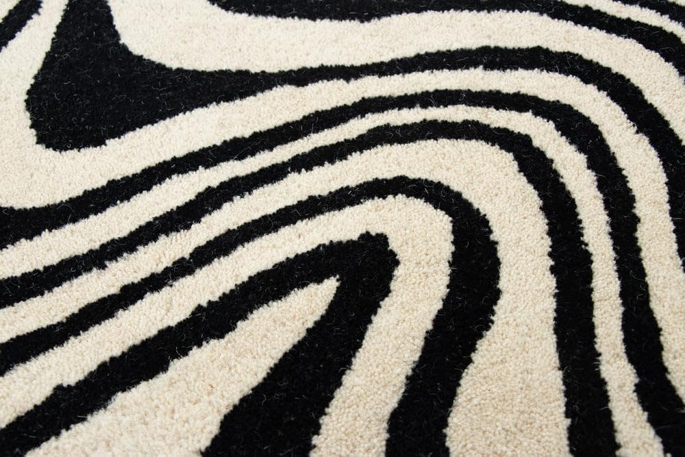 Rugs Restoration and Renovation Irregular Shaped Throw Rug Illusion Pattern | Handmade 100% Wool Modern Colourful Stripe Hand-Tufted Area Rugs (5x5 Feet)