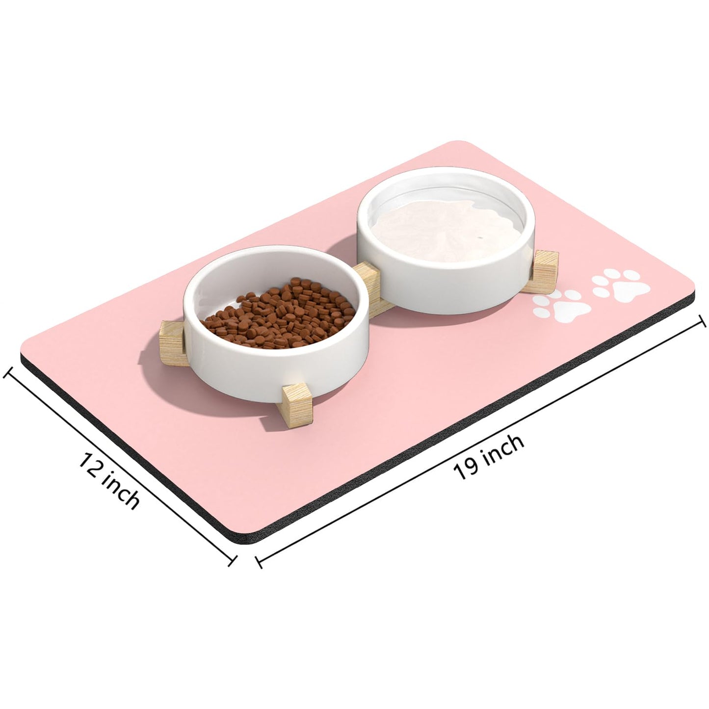 Rnivvi Dog Food Mat, 12" x 19" Footprint Absorbent Dog Cat Bowl Mat for Food and Water, Cute Anti-Slip Rubber Pet Feeding Rug Protect Floors, Puppy Placemat for Feeding & Watering Supplies, Pink