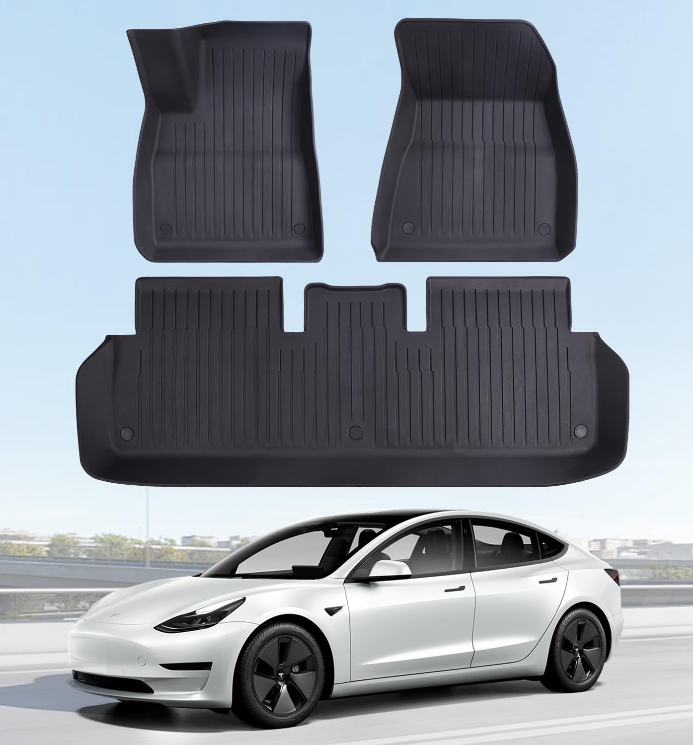Wekar Floor Mats Fits for Tesla Model 3 2023-2018 - All Weather TPE Custom Fit Car Mats Floor Liners, Custom Fit, 3-Piece