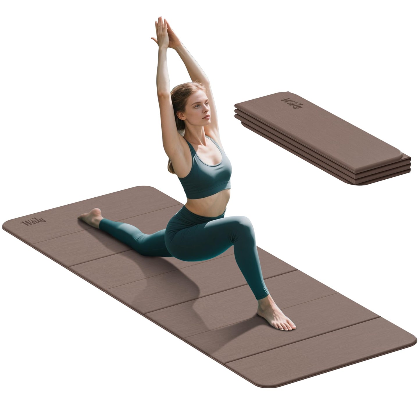 Extra Large 75"x32" Foldable Yoga Mat, Durable Non-Slip TPE Fitness Mat for Yoga, Pilates, Floor Workouts, 7-Fold Portable for Home Gym & Travel (6mm Thick)(Brown)