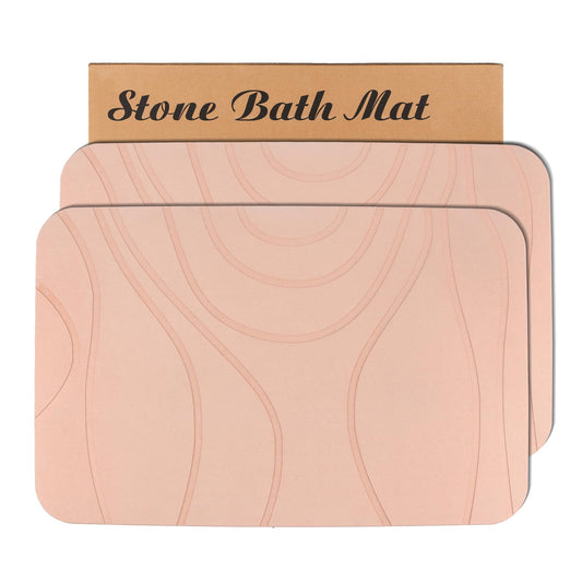 HUMIGA Stone Bath Mat, 2 Pack Diatomaceous Earth Shower Mat, Non-Slip Super Absorbent Quick Drying Bathroom Floor Mat, 24x15, Pink