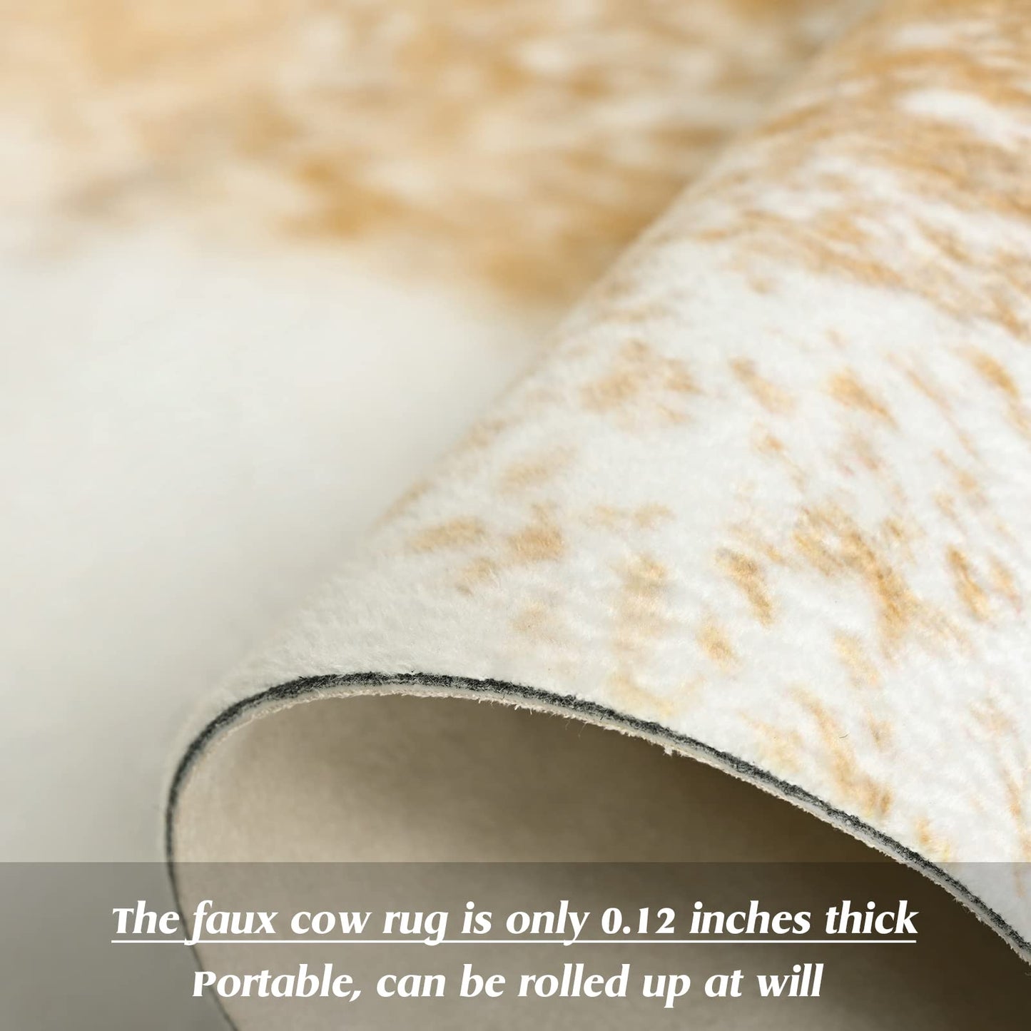 Rtizon Faux Cowhide Rug Small Washable Cow Print Area Rugs, 2x3Ft Non-Slip Animal Skin Western Rustic Decor Carpet for Bedroom Living Room Office Entryway Kitchen Fireplace, Khaki Gold