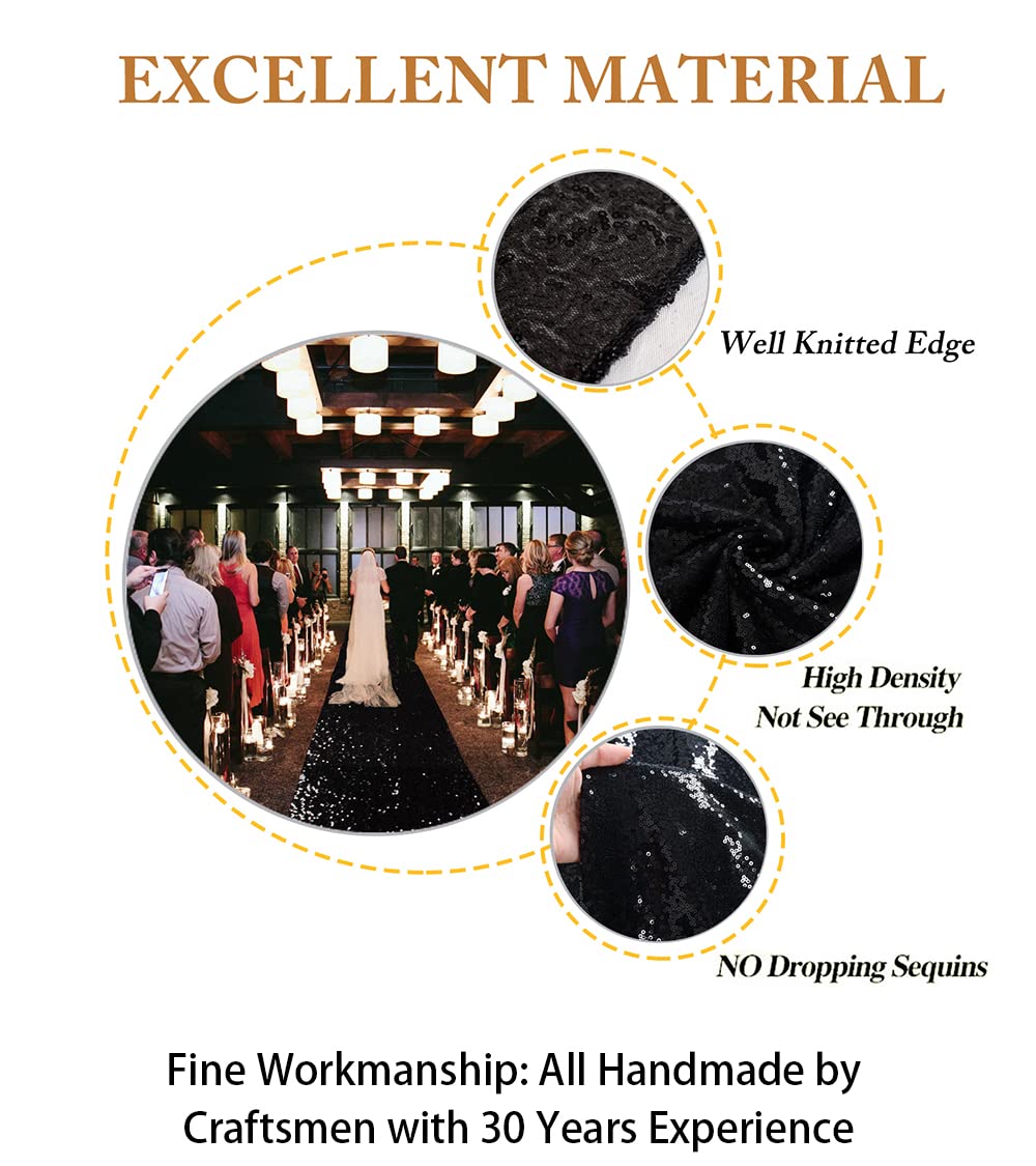 ShinyBeauty Sparkling Sequin Aisle Runner 4FTx20FT - Black Glitter Wedding Carpet,Sparkle Floor Runner Fabric for Ceremony & Reception