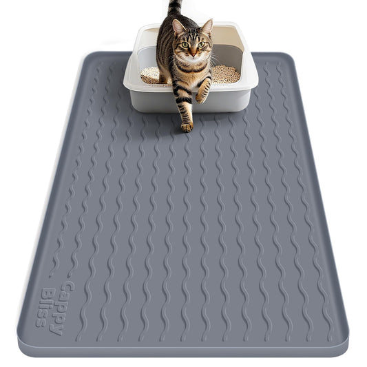 CappyBliss Large Silicone Cat Mat for Litter Box, 34"x22" Waterproof & Urine-Proof Pad with Litter-Trapping Waves, Non-Slip, Easy Clean & Paw-Safe (Gray)