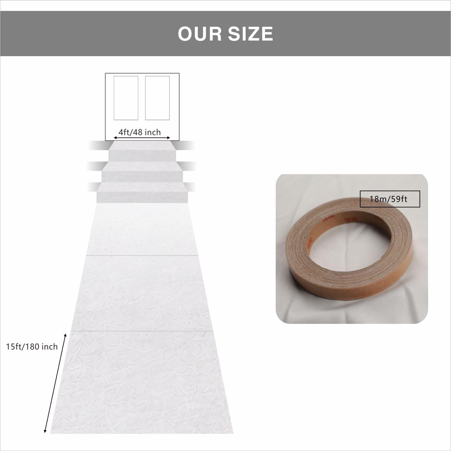 MECARPET 4ft x 15ft White Carpet Runner for Party,Anti Slip Thickening 350 GSM Non-Woven Polyester Fabric Aisle Runner for Wedding Ceremony, White Runner Rug for Prom