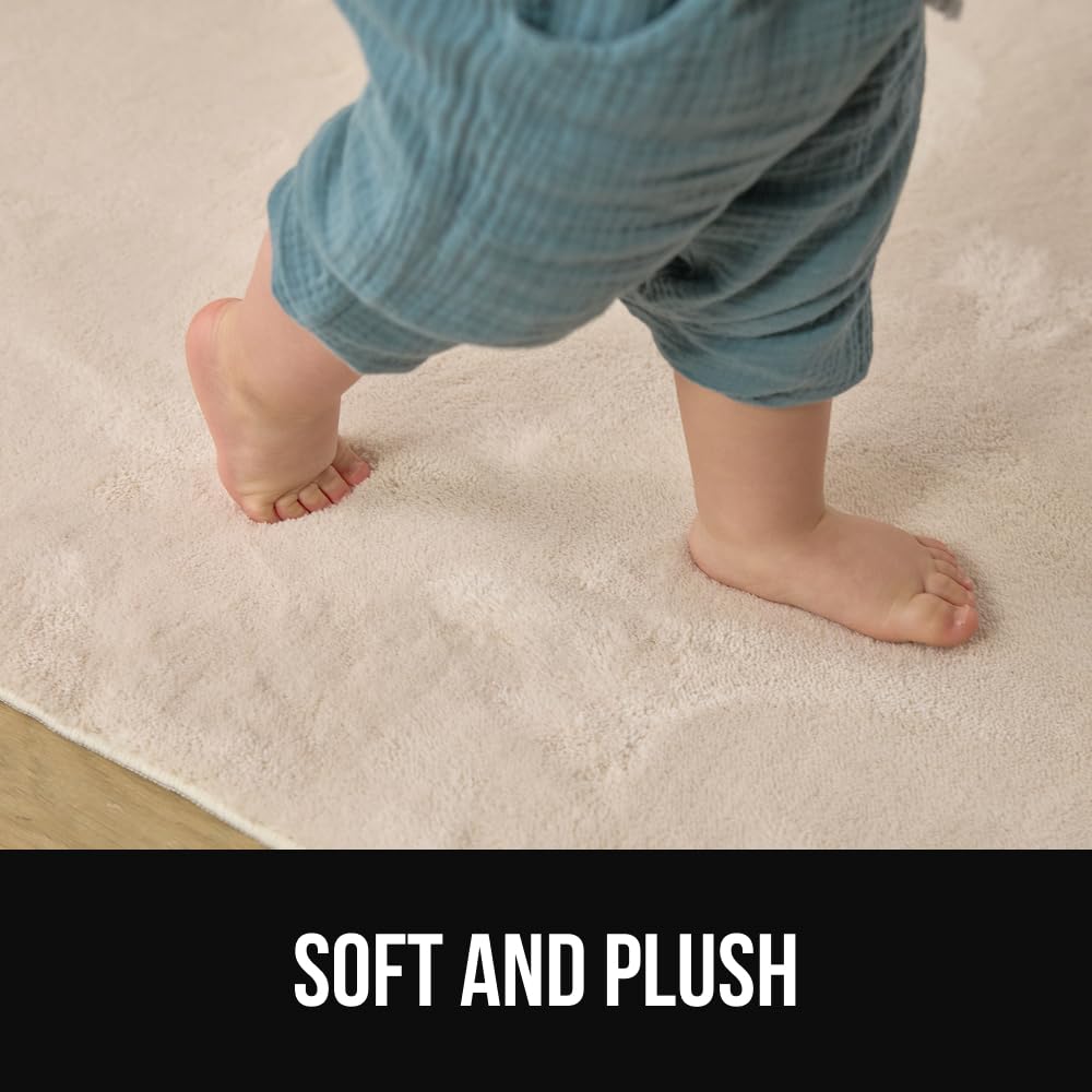 GORILLA GRIP Slip Resistant Soft Washable Stain Resistant Area Rug, 5x7, Plush Thick Carpet for Bedroom Living Room, No Shed Floor Rugs, Pet Friendly, Dorm Essentials, Kid Nursery Home Decor, Ivory