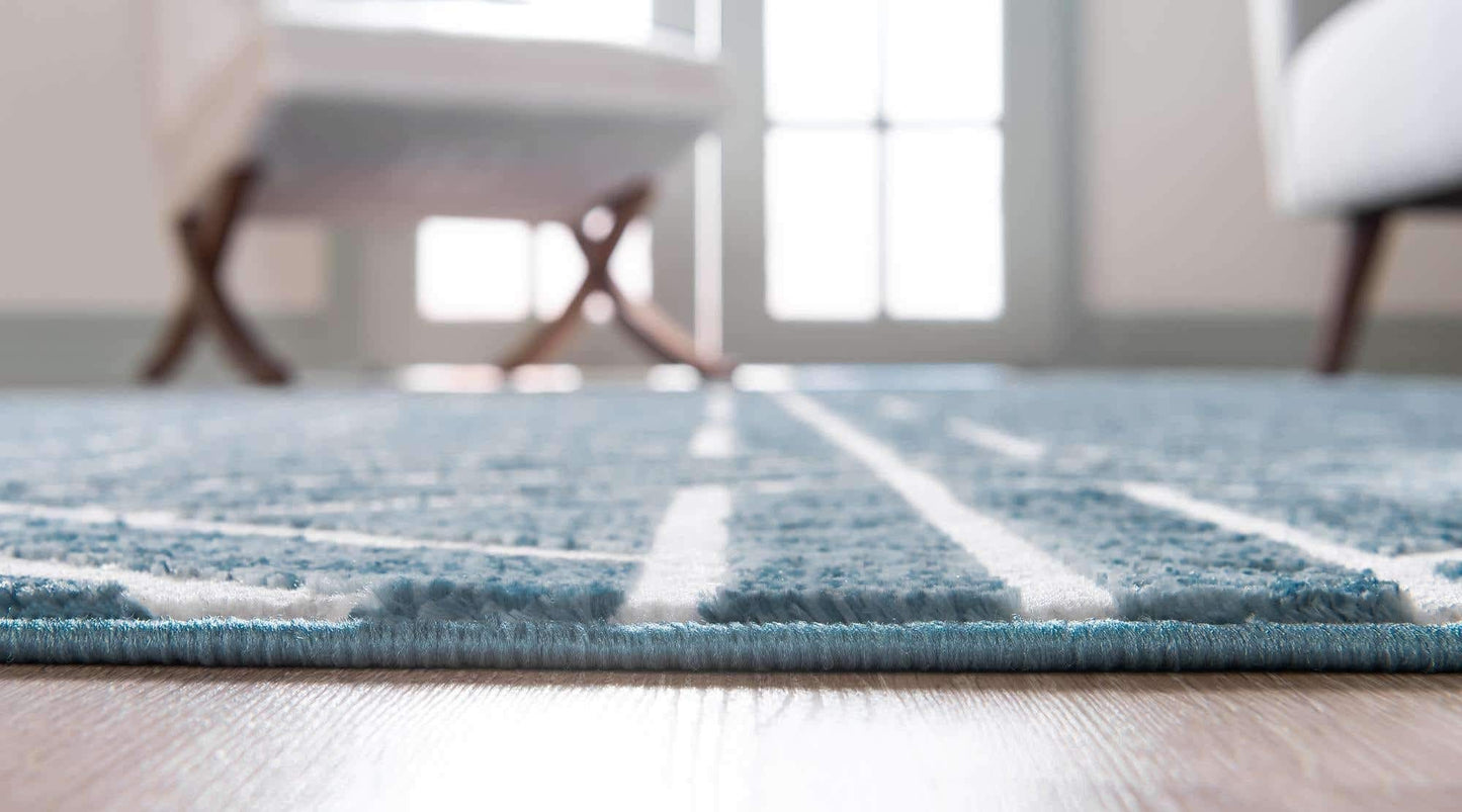 Unique Loom Matrix Trellis Collection Area Rug - Motif (3' 3" Round, Blue/ Ivory)