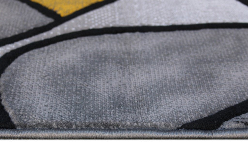 Masada Rugs, Modern Contemporary Area Rug, Yellow Grey Black (8 Feet X 10 Feet)