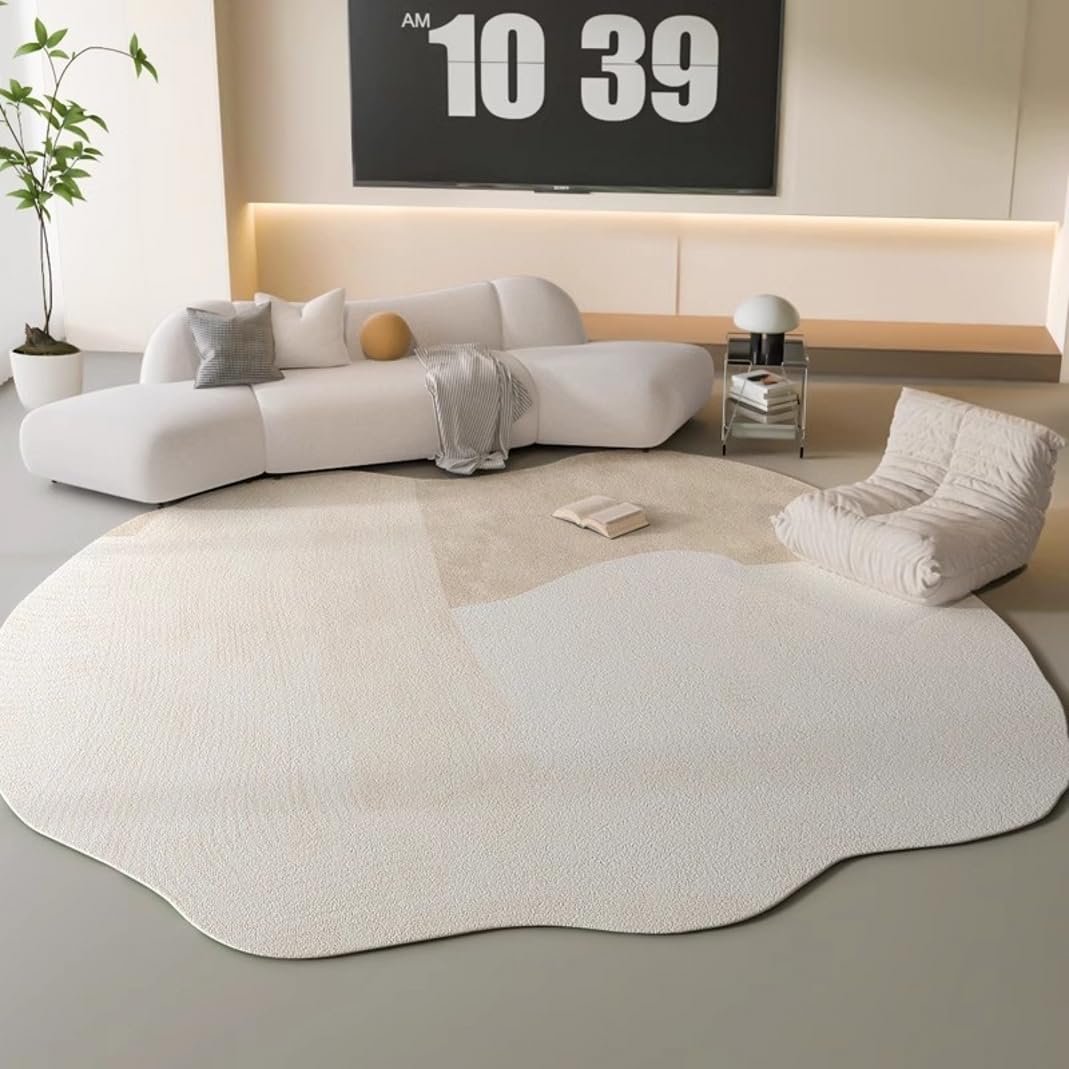 Beige Irregular Shaped Rug 3x5 Minimalist Mid Century Irregular Carpet for Livingroom Bedroom Nursery Dorm Boho Unique Shaped Rug Non Slip Washable Floor Rug Home Office Dining Room Runner Mat