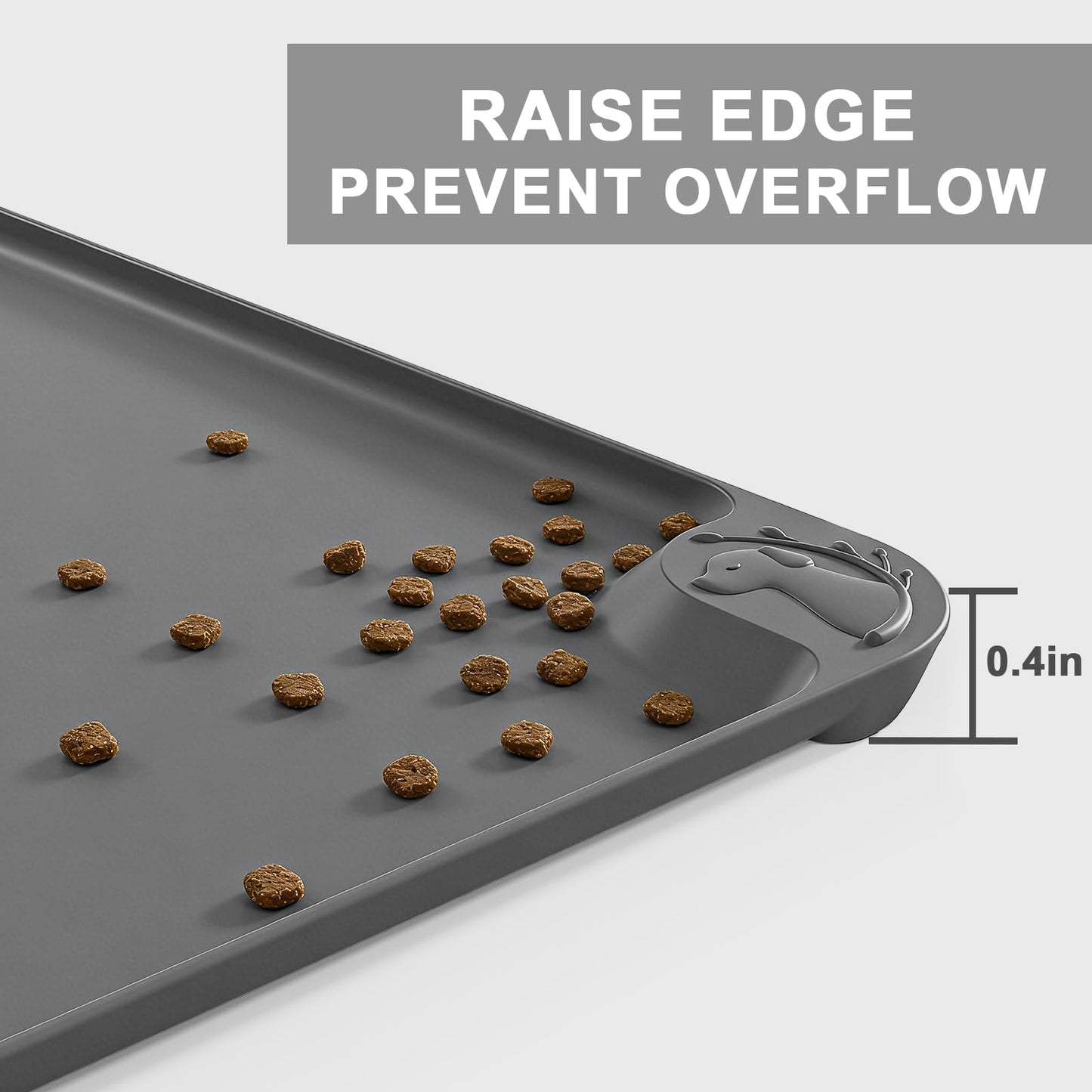 ESTHELLO Waterproof Pet Feeding Mats - Advanced Silicone Dog Food Mat Easy to Clean for Dog & Cat Bowls, 24''x16'' Premium Gray