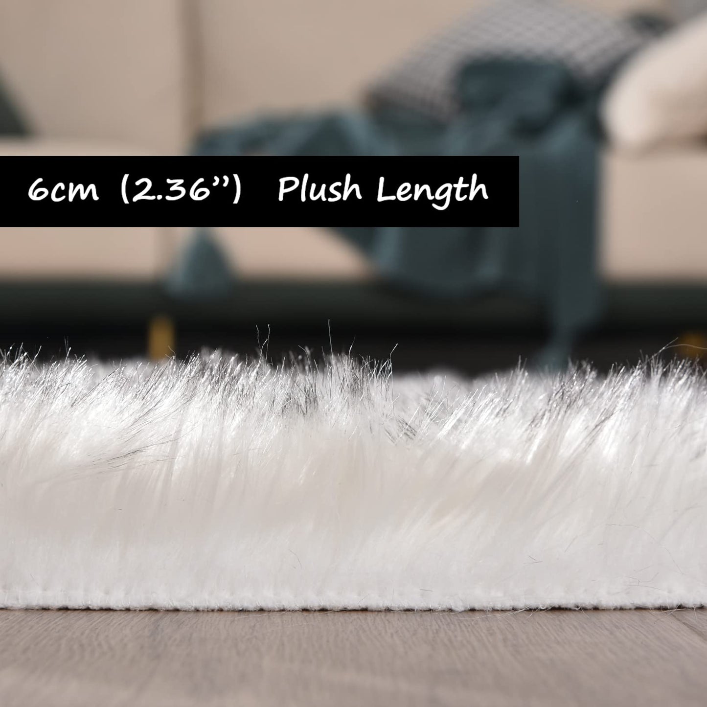 Goolela Fluffy Faux Sheepskin Fur Rug 4x6 White with Grey Tips Fuzzy Furry Plush Rug for Bedroom Living Dining Room Office Soft Shaggy Carpet Rectangle