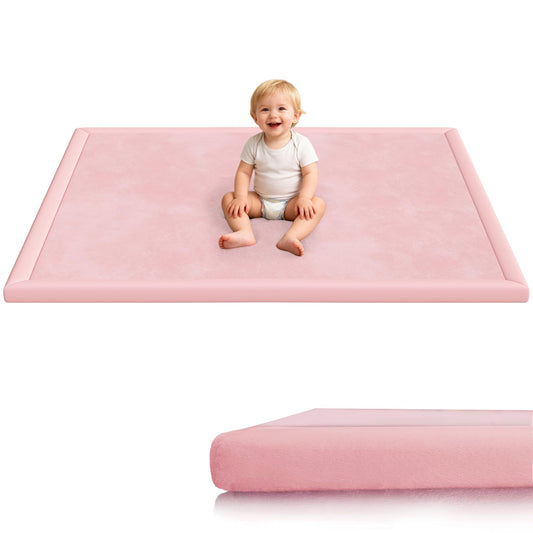 Baby Play Mat for Floor, 1.3'' Thick Memory Foam Tummy Time Mat - Super Soft Coral Velvet Nursery Rug with Non-Slip Backing, Crawling Rug for Toddlers/Infants, Yoga & Tatami Use, Light Pink, 50''x50''