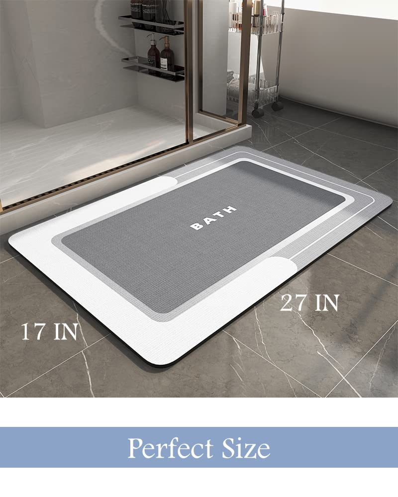 MontVoo-Bath Mat-Bathroom Mat Rug Non Slip Super Absorbent Stain Resistant Quick Dry Thin Bath Rug-Bath Mats for Bathroom Floor Bathtub Vanity-Bathmat Bath Rug Easy Care-17"x27" Grey
