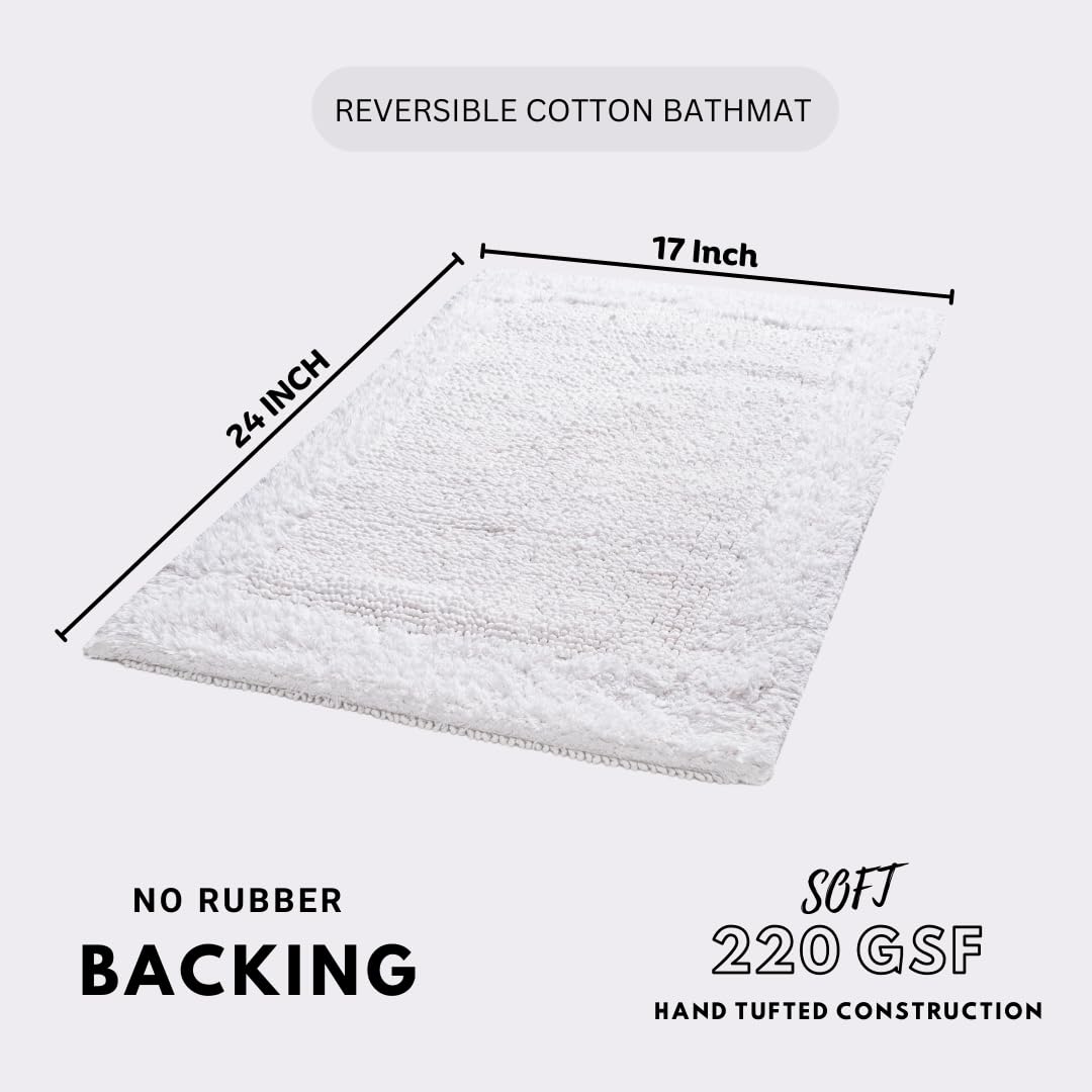 Savi Home Bath Mat Rug 17"x24" White, 100% Pure Cotton, Super Soft Bath Rugs, Plush & Absorbent, Hand Tufted Heavy Weight Construction, Full Reversible Step Out Rugs