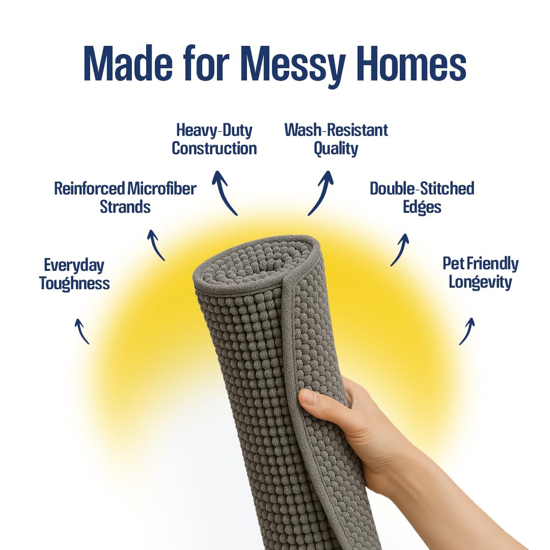 Muddy Mat® Absorbent Microfiber Door Mat and Pet Rug, Non Slip Washable Chenille Indoor Outdoor Rug - Enter at Your Own Risk Furry Tornado Inside Funny Pet Welcome Mat 19"x30"