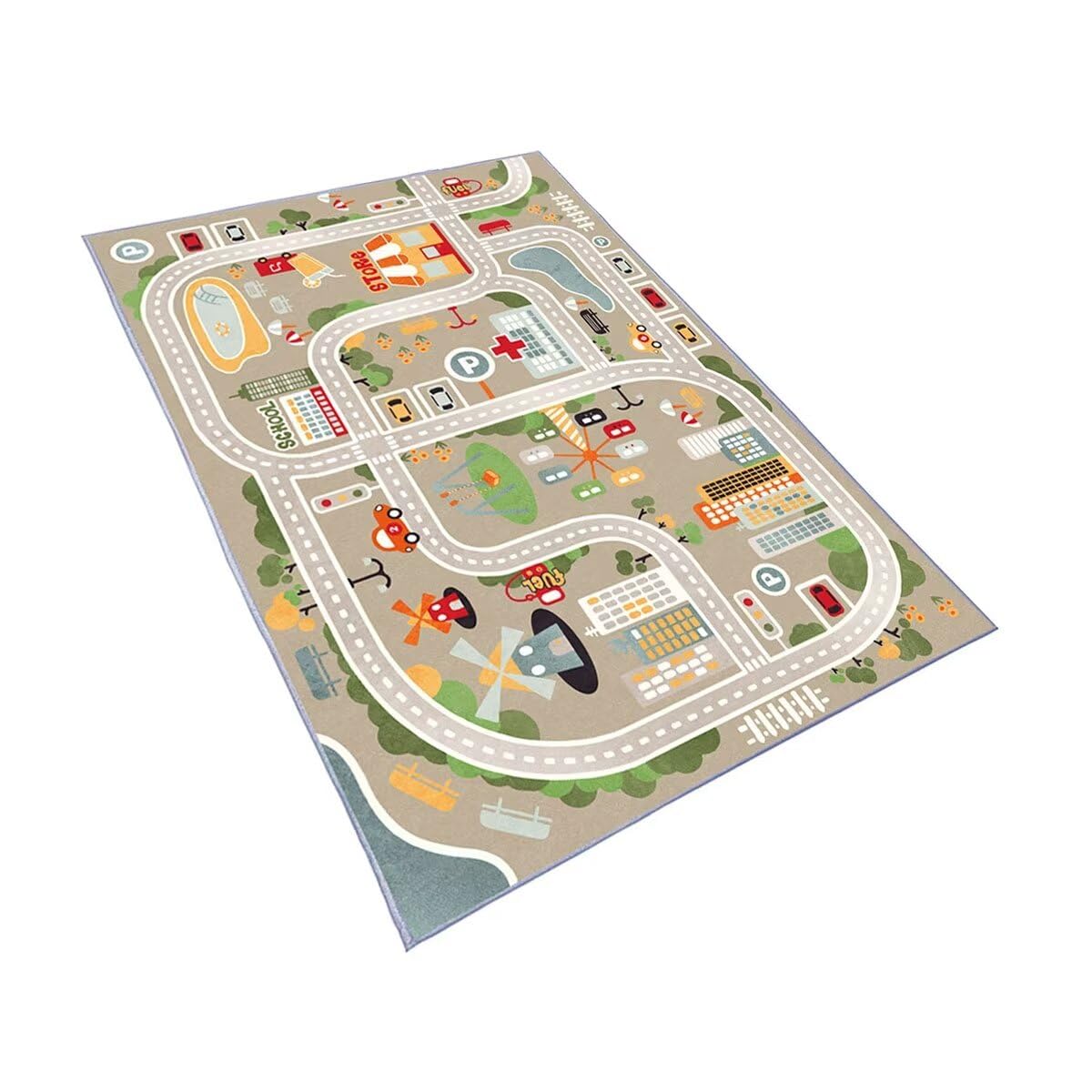 TYKTZXY Car Rugs Play Mat for Toy Cars，Kids Rug with Roads for Playroom，City Life Road Carpet for Baby Learning，Non-Slip Educational Nursery Rug for Toddlers(Grey, 80×120cm/31×47")